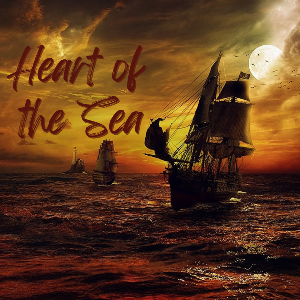 pirate ship on the sea with a sunset